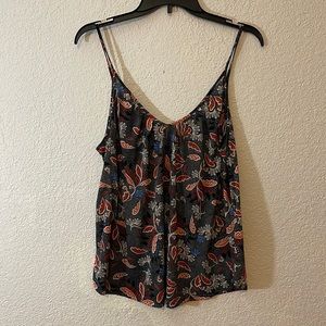 Spaghetti straps v neck black with flower pattern